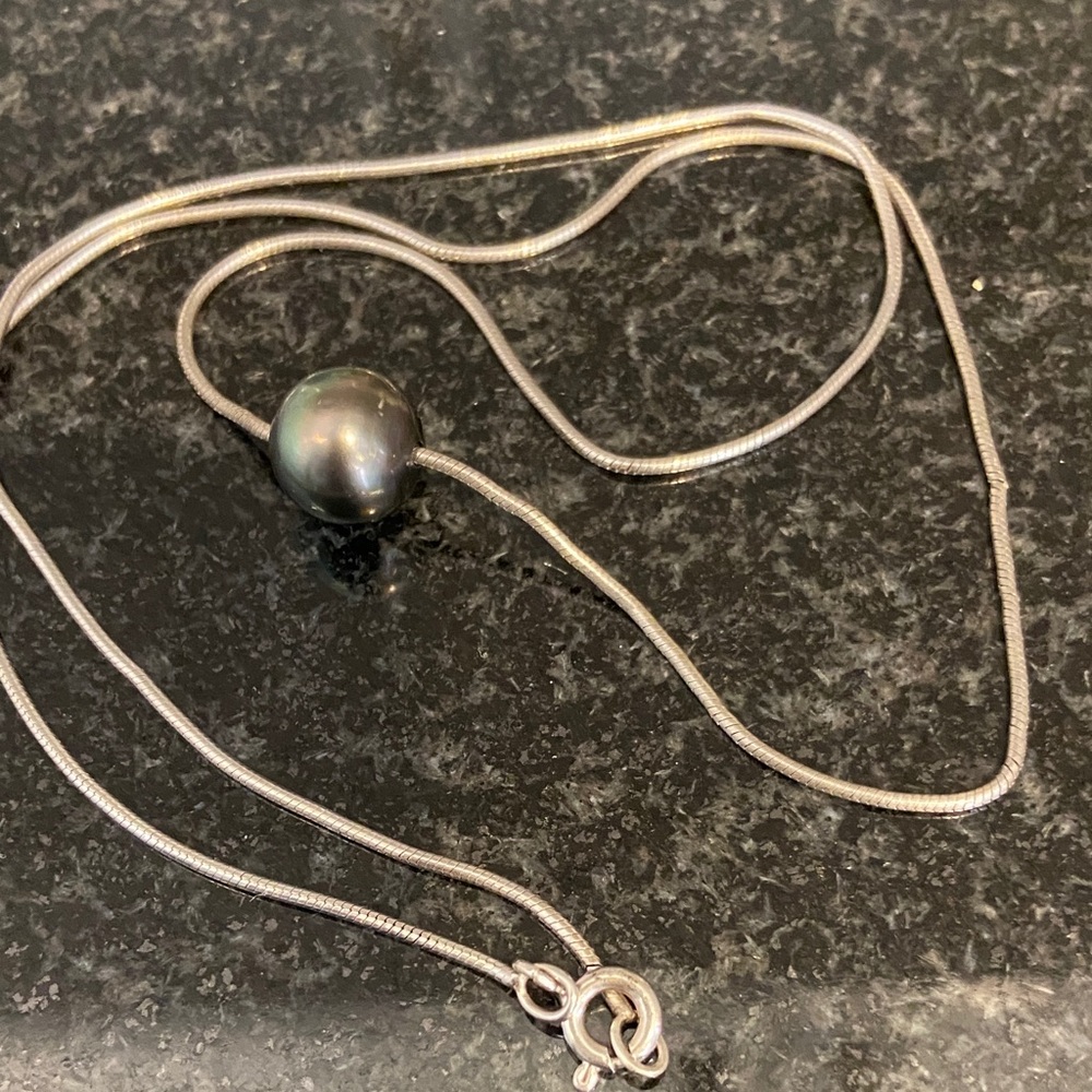 18" Sterling Silver 8”” mm Sliding Deep Purple Pearl Necklace VTG